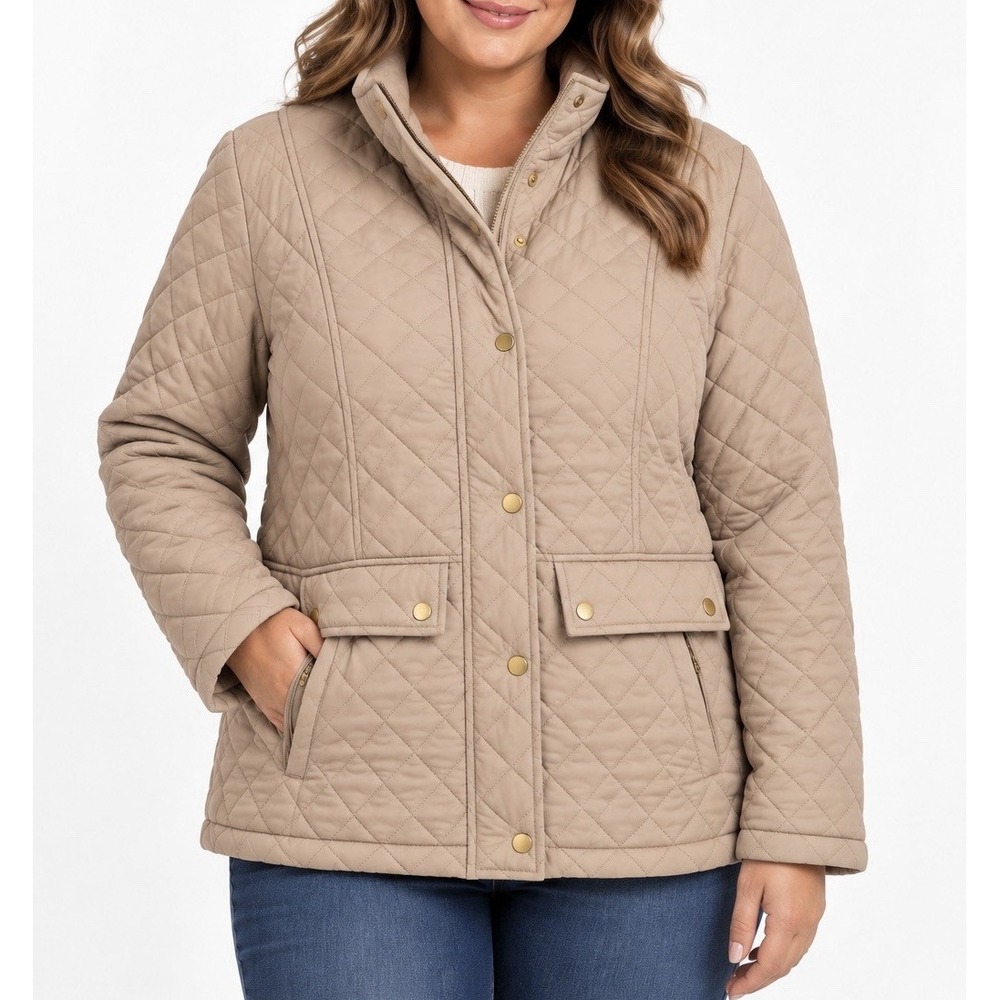 Weatherproof Women's Beige Quilted JacketPlus Size 1X Zip Front Lined New Flaw